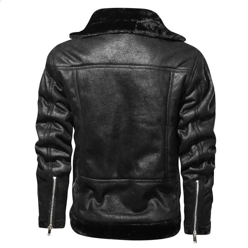 WORDKIND Homme PU 2024 Winter Motorcycle Jacket Leather Warm Plus Velvet Thick Retro Vintage Leisure Mens 250109