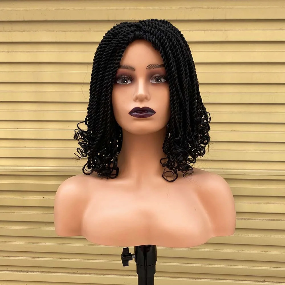 Short Bob Box Braided Wigs For Black Women Heat Resistant Crochet Kinky Twist Braided Wig African Synthetic Braiding Hair Wig 250118