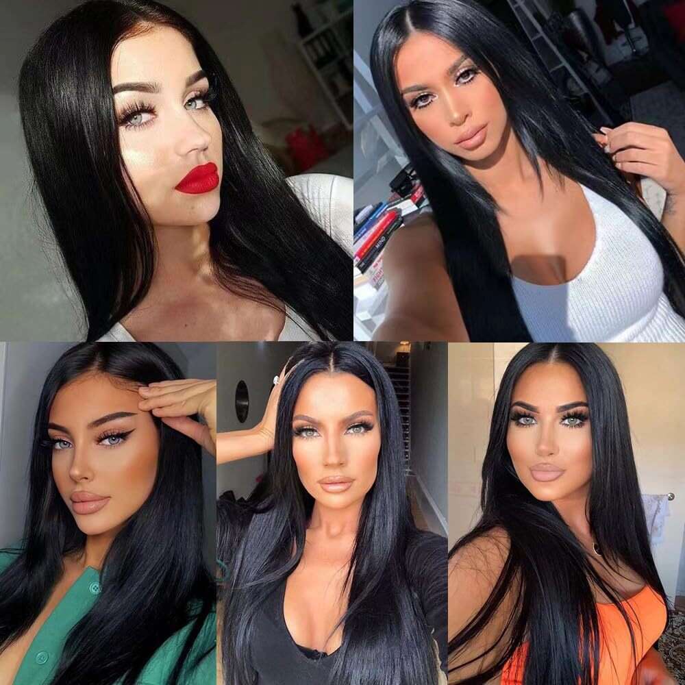 Lace Front Wig Cover T Shape Wig Front Lace Long Black Temperament Straight Hair Wig Synthetic Headband