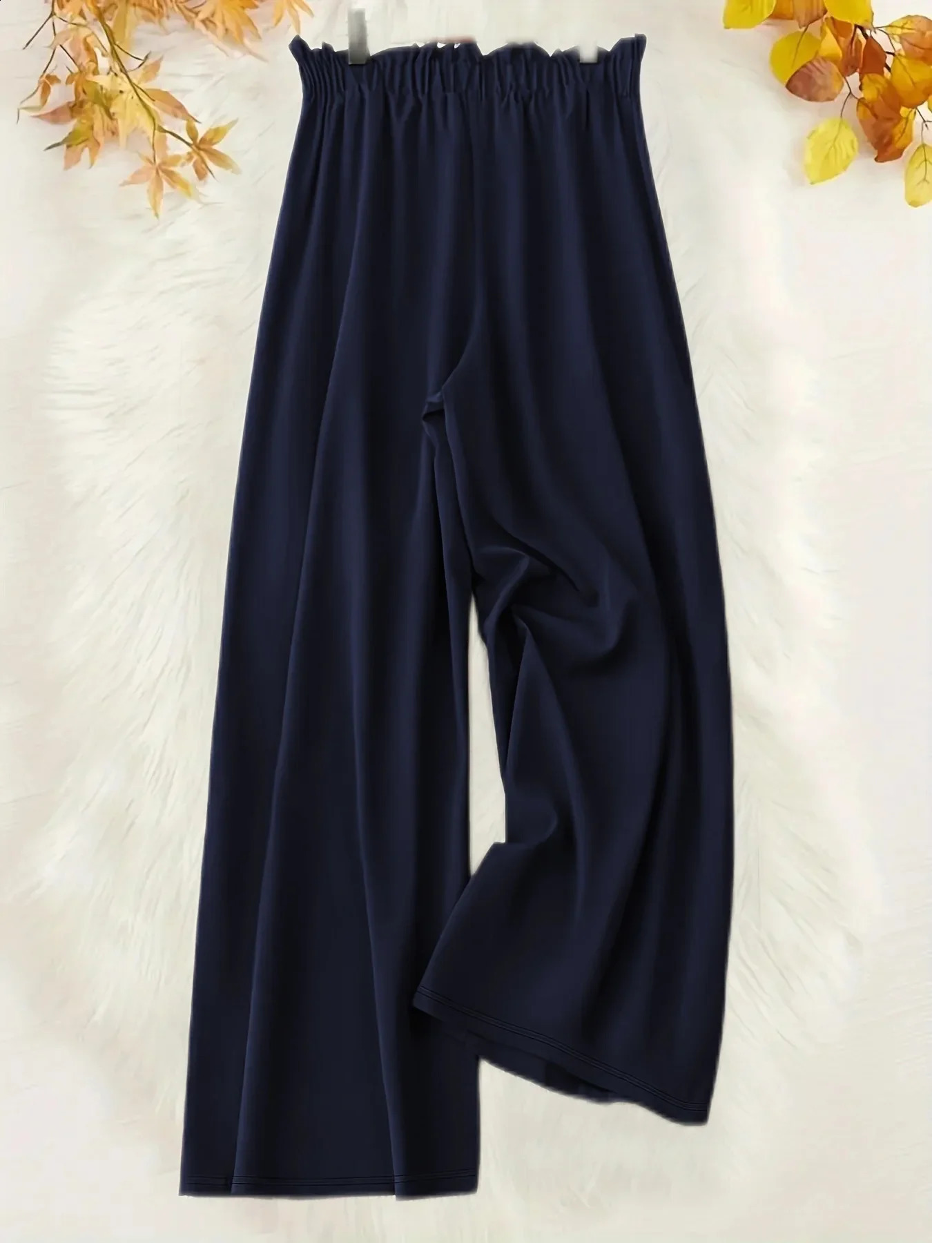 Womens Plus Size Versatile Commuting Pants Wide Leg Casual Loose Solid Color Drawstring Waist 250120