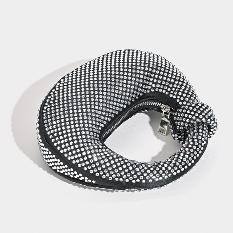 Small Niche Design Full Diamond Dumpling Hand-Held French Socialite Dinner Bag, Casual Versatile Handbag, Rhinestone Bag