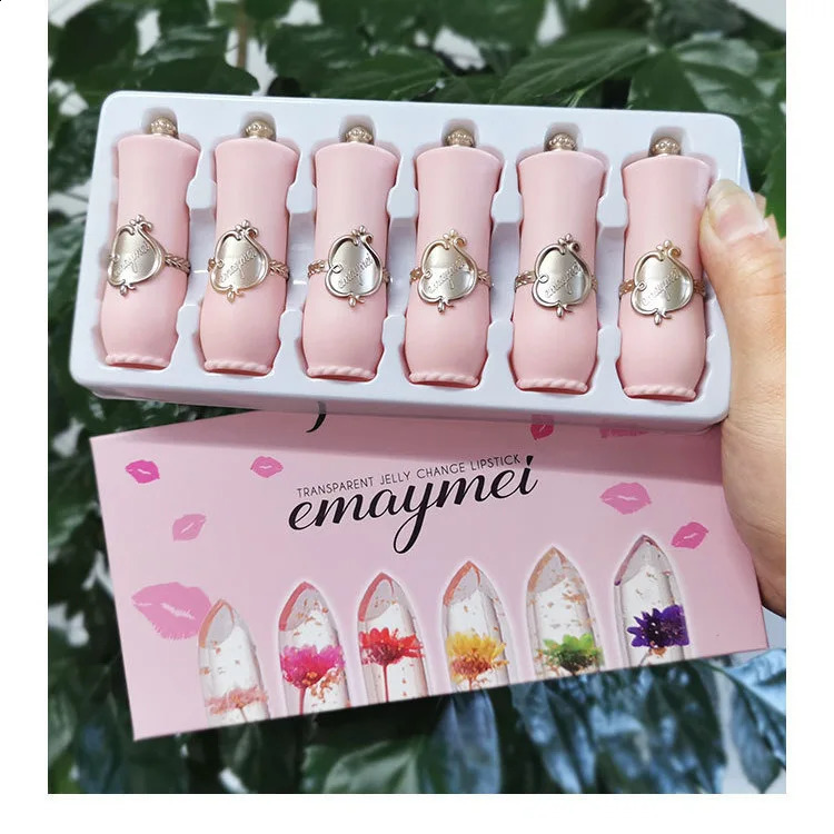 6pcs Make Up Lipstick Set Dry Flower Jelly Crystal Clear Long Lasting Lips Color Change Pink Lip Gloss Cosmetics 250108