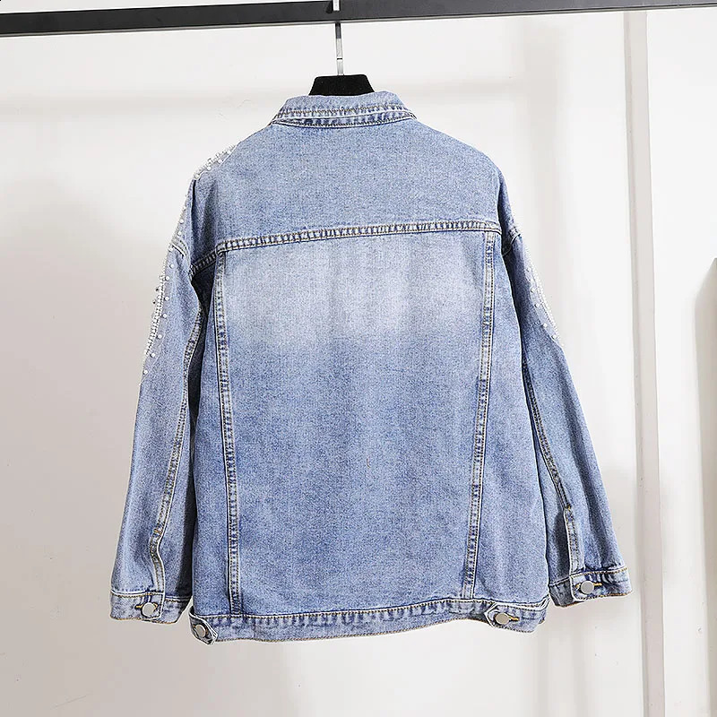 StreetWear Loose Jean Jacket Women Denim Jackets Autumn Fashion Heavy Beads Diamond Embroidered Flower Female Coats Top 250116