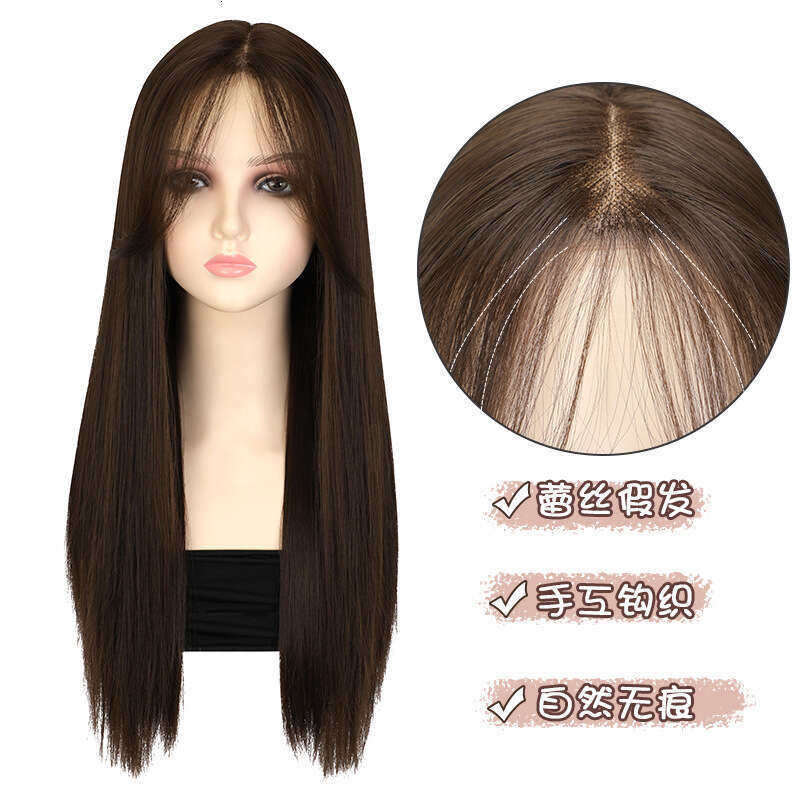 Lace Front Wig Cover T Shape Wig Women S Head Set Hand Woven T Shaped Front Lace Seamless Center Split Eight E Bangs Natural Long Straight Hair Full T