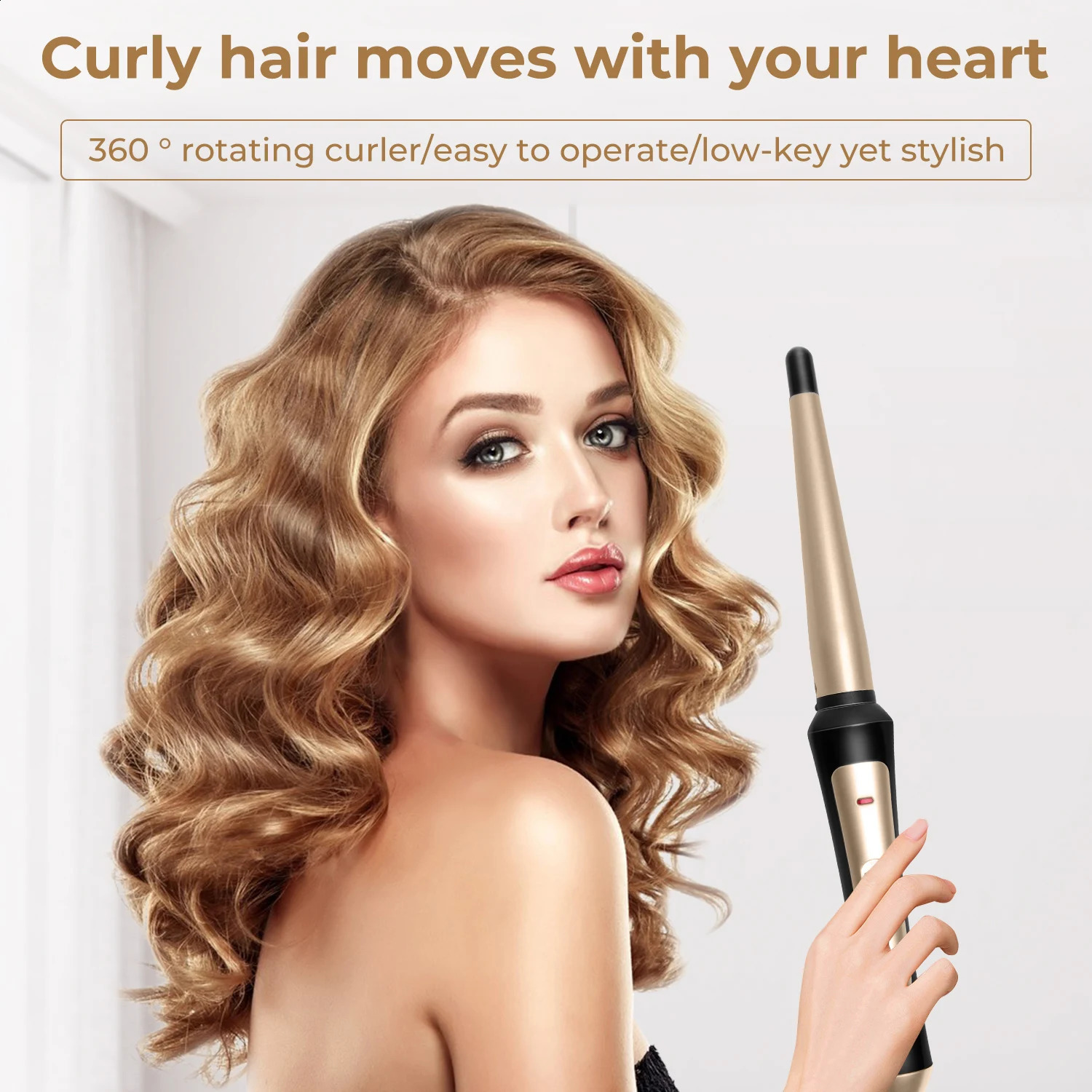 Hair Curling Wand 3/4 Inch Tapered Curling Iron Professional Ceramic Hair Curler Wand Fast Heating Hair Curlers for All Hair 250121