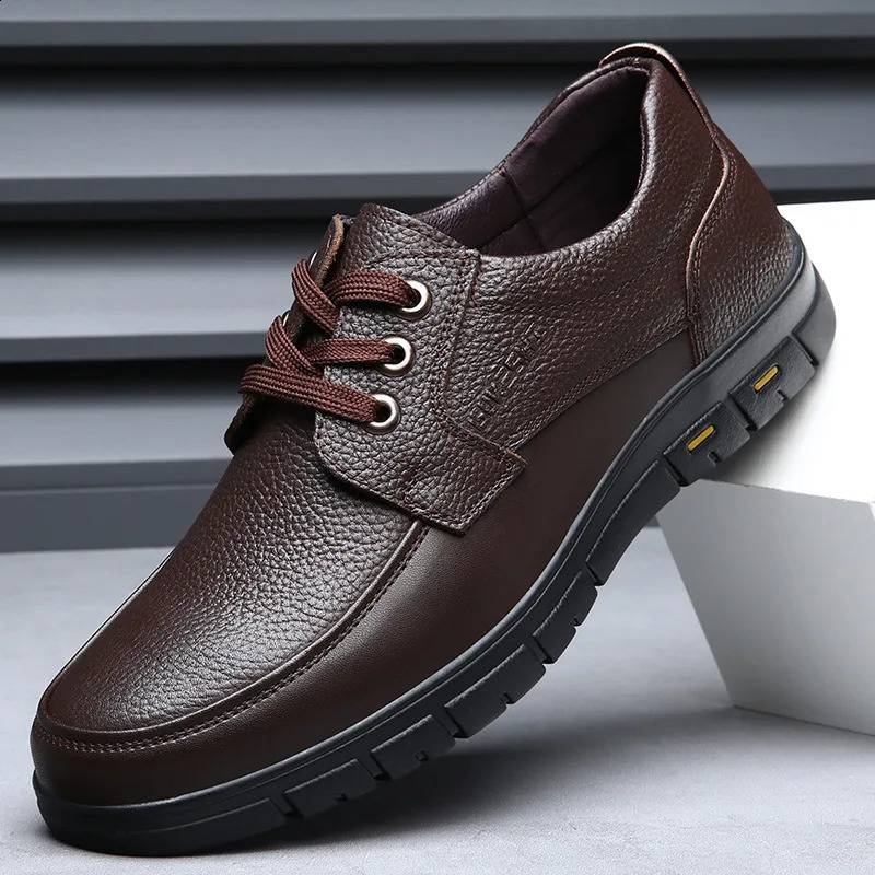 Men Genuine Leather Casual Shoes Soft Sole Walking Shoes Middle-aged Old Man Dad Lightweight Loafers Shoes 250113