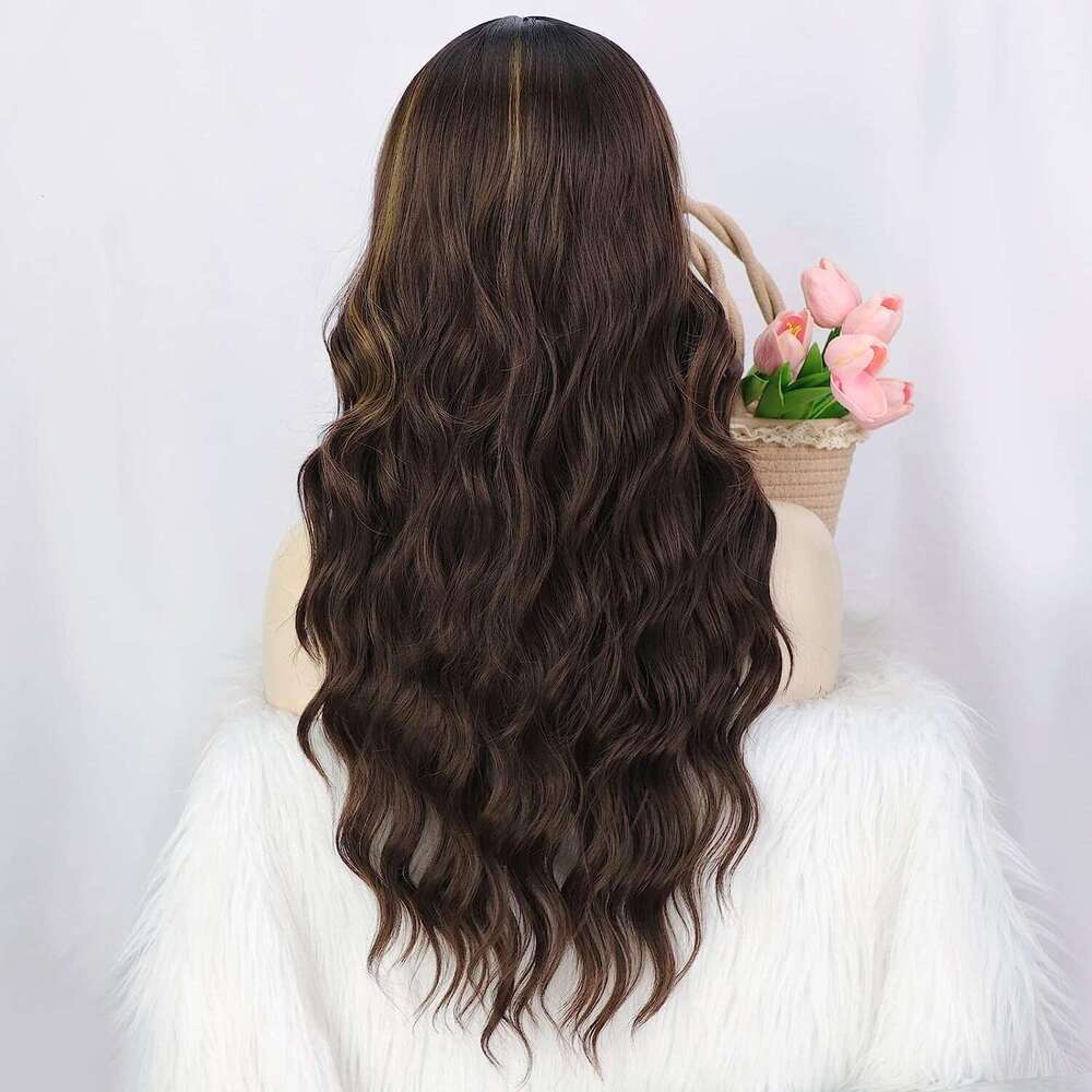 Lace Front Wig Cover T Shape Cross Dyed Gradient Headpiece Wig For Women Mid Split Long Curly Hair With Big Waves Lace Front