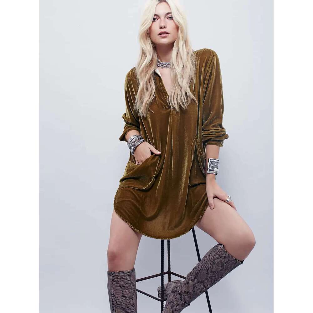 Free Shipping Women Winter Dresses Comfortable Veet Warm People Hot Bohemian Short Velour Long Sleeve Dress