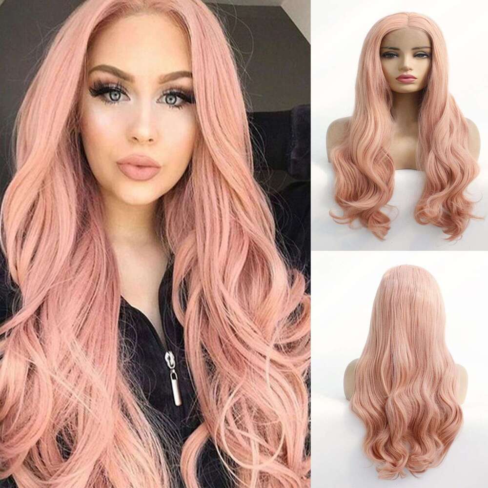 Lace Front Wig Cover T Shape Fiber Front Lace Headband Cigarette Pink Big Wave Long Curly Hair Half Hand Hook Wig
