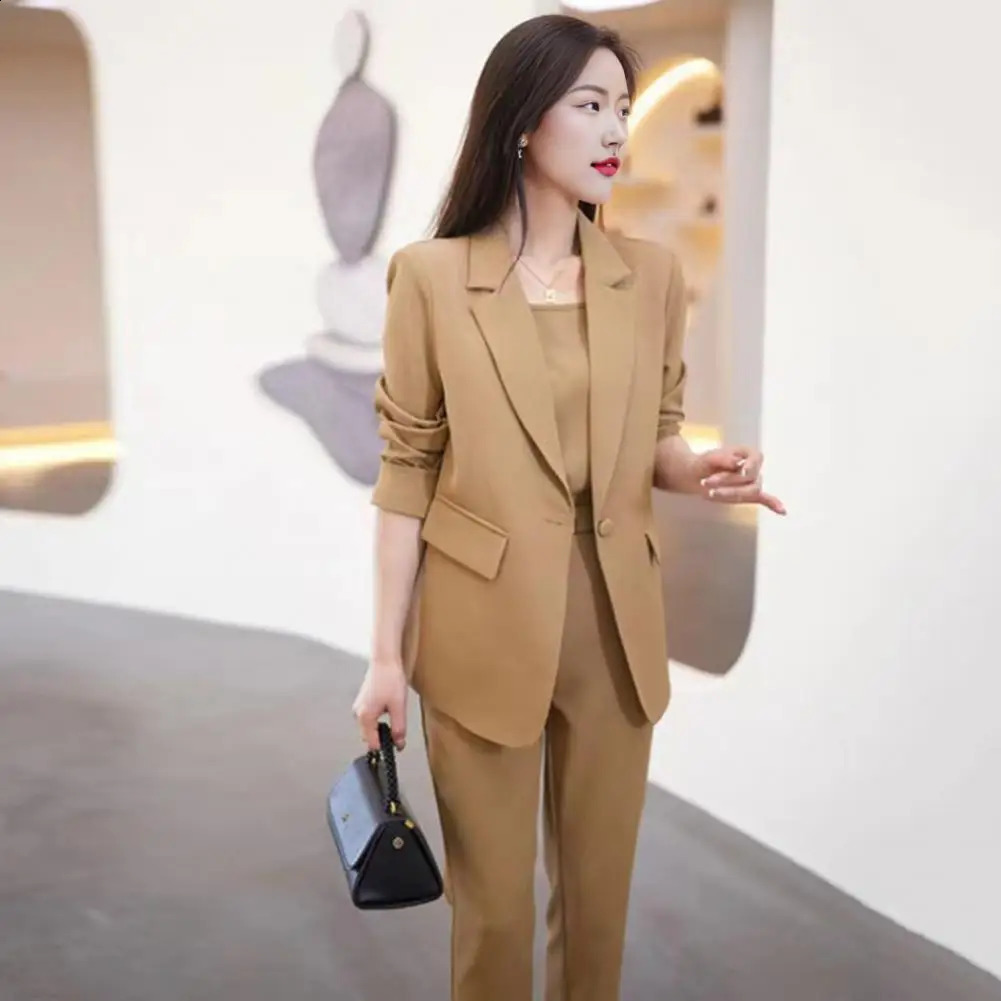 3piece womens spring and autumn jacket set 2024 office solid professional suit workwear soft OL communication 250122