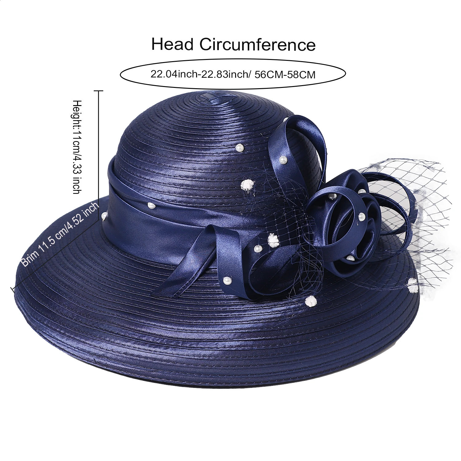 FS Wide Brim Fascinator Hats For Women Elegant Wedding Bridal Top Hat With Veil Flower y Navy Church Dress Derby Caps 250118