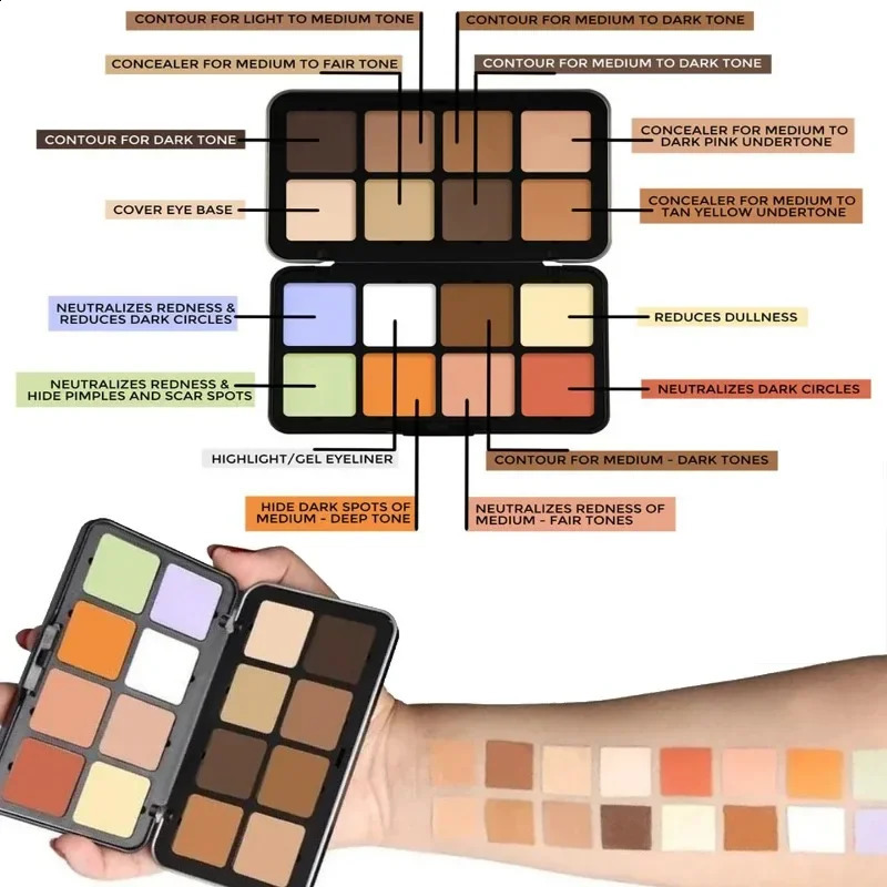 12-Color Iron Box Blusher Plate Multi-Color Cream Blush Plate Concealer Plate Contour and Highlighter Palette Makeup Blush Face 250108