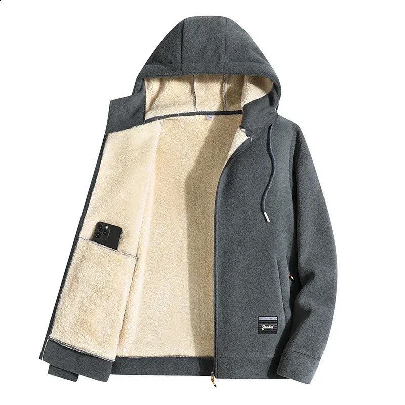 Trendy Sweatshirt Coat Front Pockets Warm Zipper Lamb Wool Jacket Men and Woman Winter Pure Color Plush Lined Cardigan Hoodie y250121
