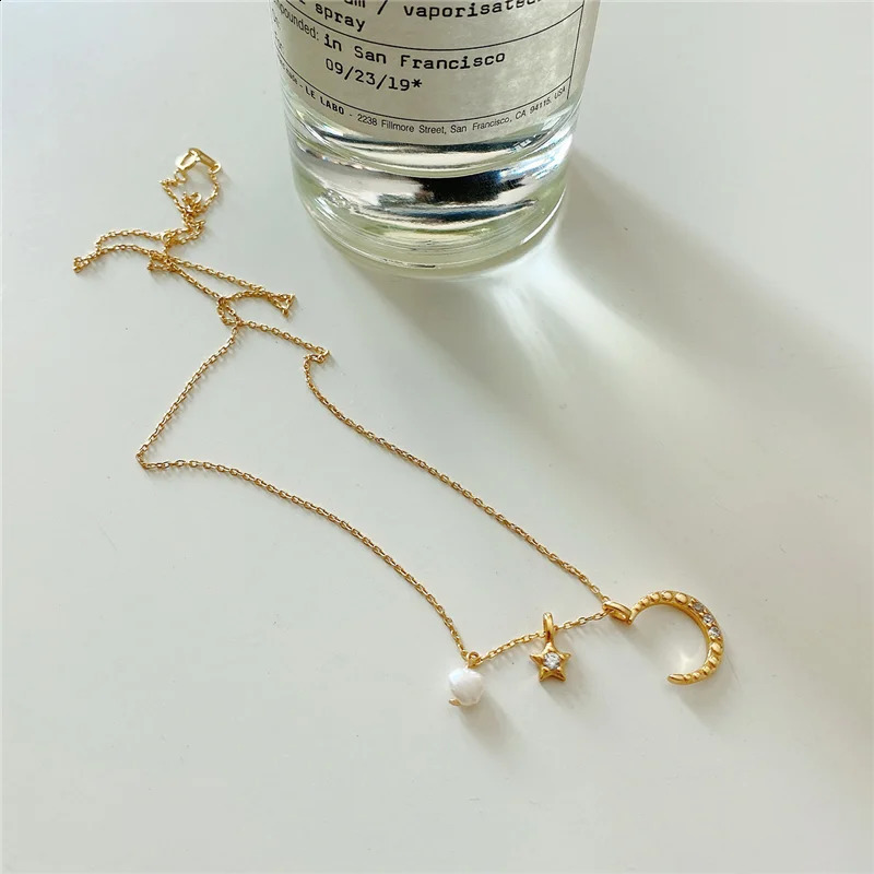 WANTME Three-Purpose Star Moon Irregular Pearl Pendant Chain Necklace for Women Genuine 925 Sterling Silver Party Jewelry Gift 250117
