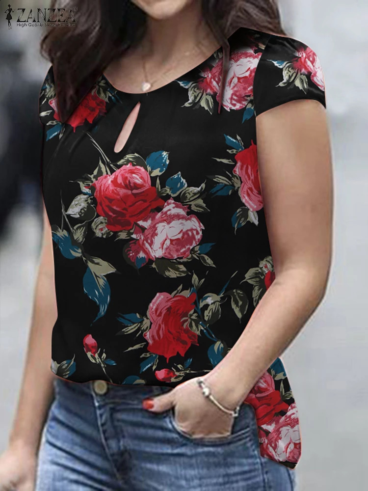 Summer Fashion Floral Printed Blouse ZANZEA Women Tops Tunic O Neck Short Sleeve Bohemian Stylish Holiday Work Shirt 2025 250122
