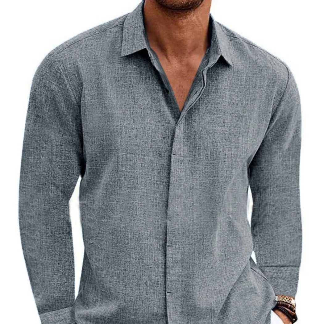 Spring and autumn hot sell new European and American mens casual button-down lapel solid color loose Long-sleeved shirt M250121