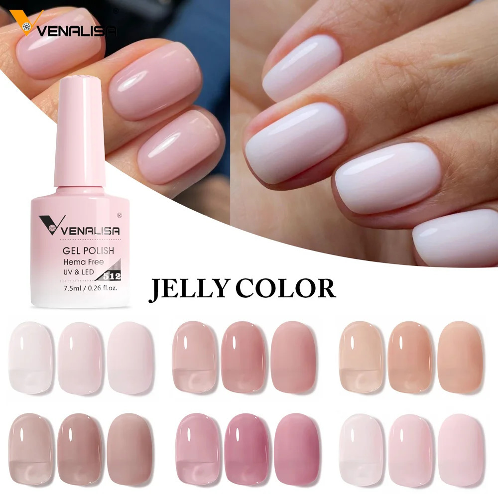 VIP5 Venalisa Nail Gel Polish Jelly Color HEMA FREE Nude Pink Semi Permanent Soak Off UVLED Sparkle Varnish 250117