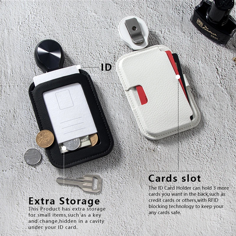 Genuine Leather ID Badge Card Holder Card Case with Retractable Neck Strap Lanyard Business Card Holder Organizer Wallet 250120