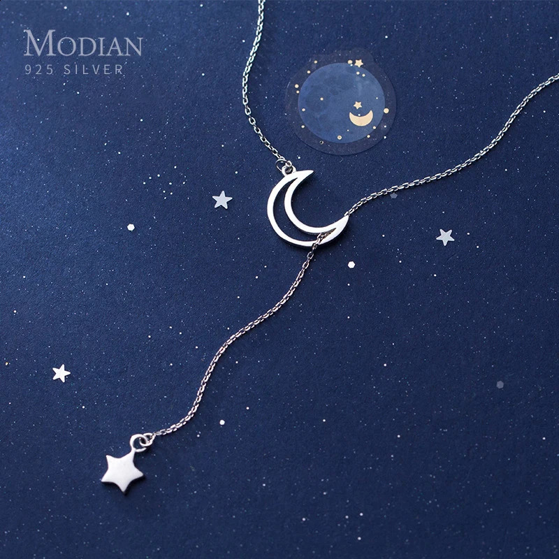 Modian Fashion Moon Star Pendant Necklacefor Women Genuine 925 Sterling Silver Link Chain Necklace Korea Style Fine Jewelry 250117