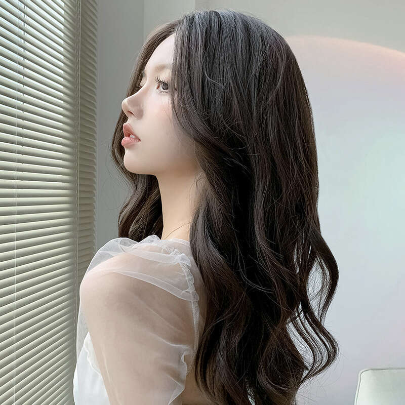 Lace Front Wig Cover T Shape Wig Women S Net Red Split Long Air Bang Big Wave Handwoven Front Lace Natural Fluffy Curly Hair Full Head Cover