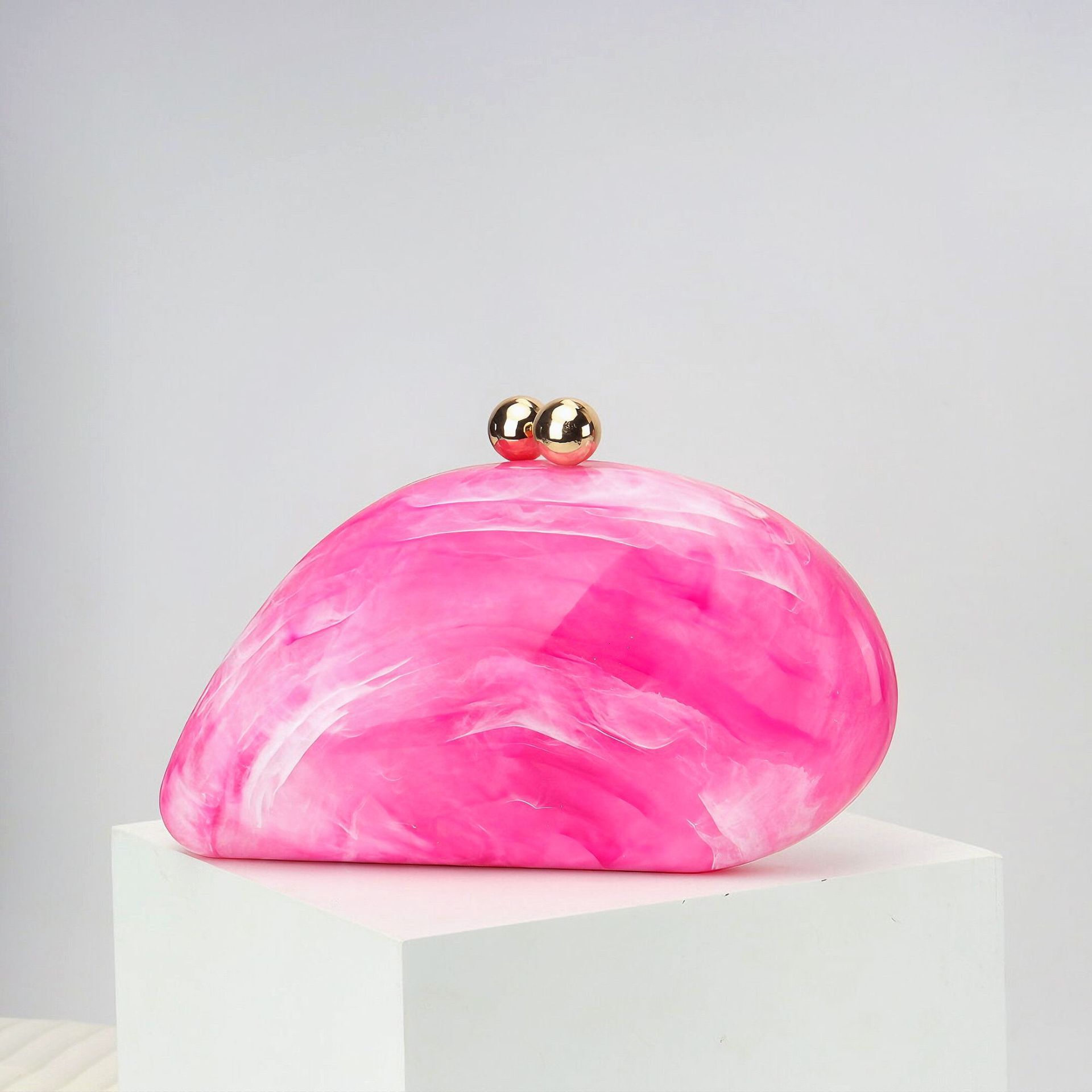 Fashionable French Marble Pattern Lock Box Acrylic Shell Bag, Banquet Goose Egg Box, Hand-Held Crossbody Bag