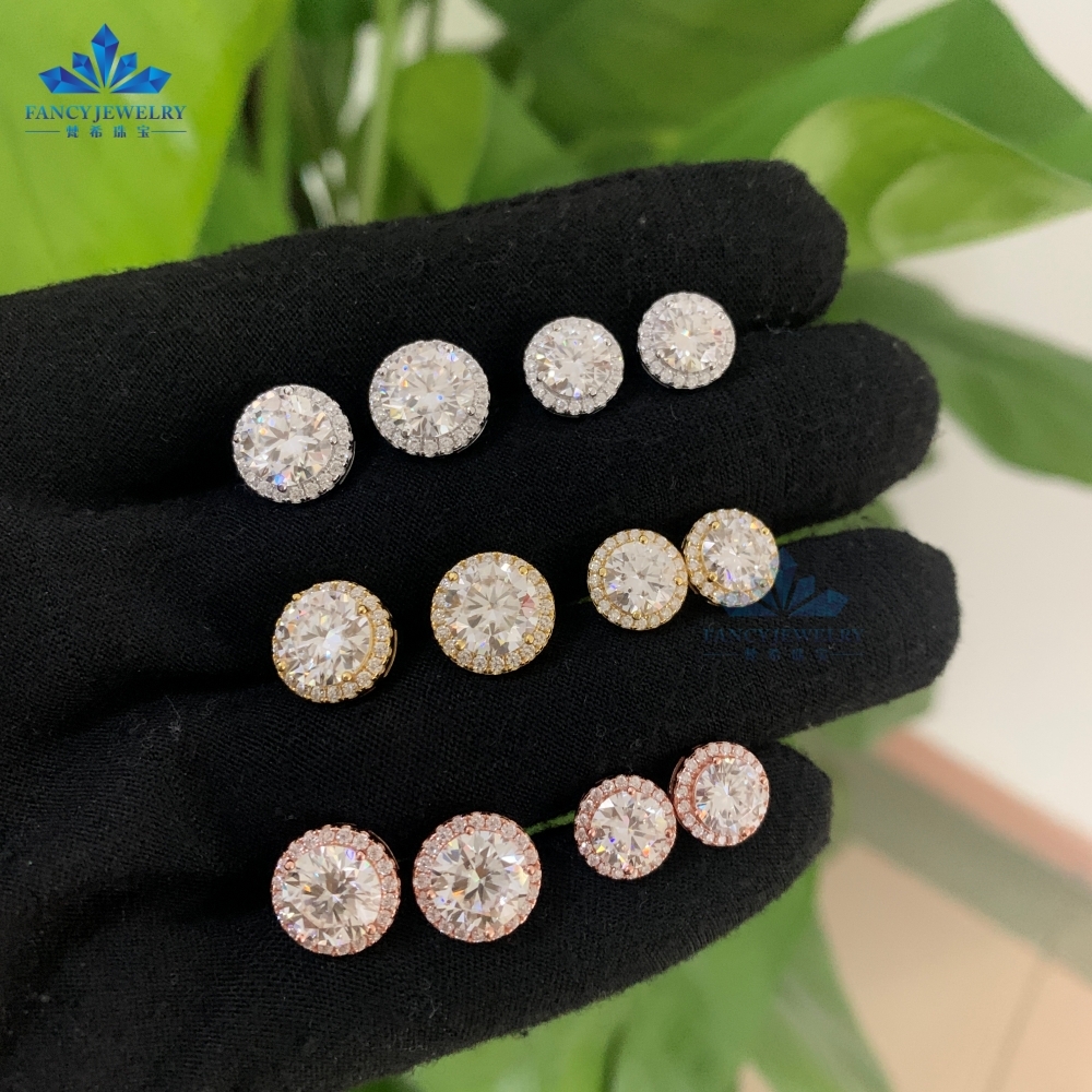 In stock dia earring wholesale price sier 6.5mm 8mm vvs moissanite stud hola earrings men women