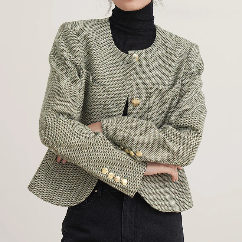 HELIAR Autumn Women Buttons Up Cardigan Coat Elegant Office Tweed Long Sleeve Jacket Loose Outerwear for Winter 250122