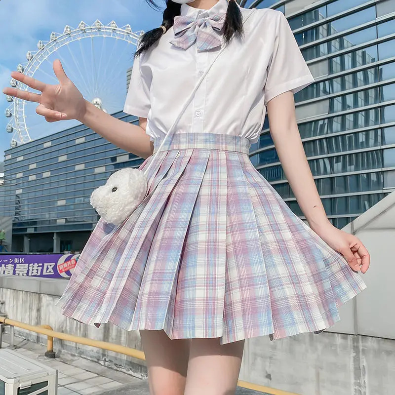 2023 Women Casual Plaid Skirt Girls High Waist Pleated Aline Fashion Uniform With Inner Shorts 250121
