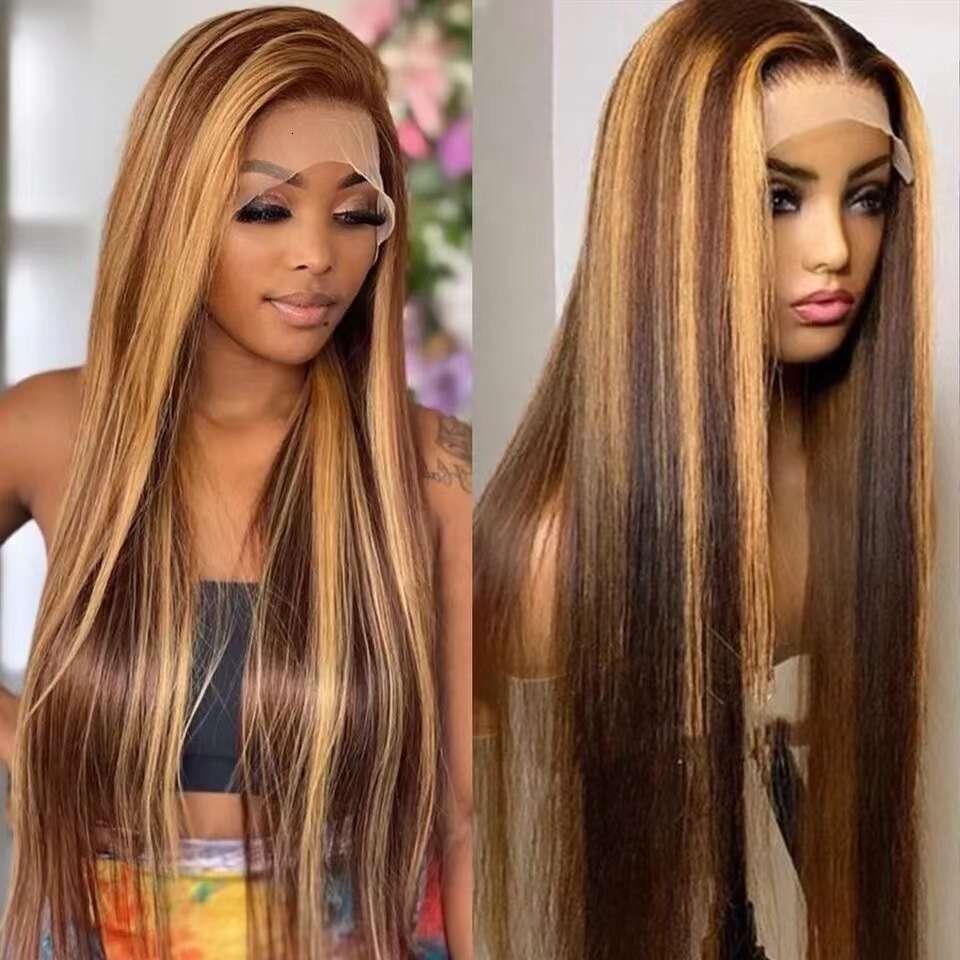 Lace Front Wig Cover T Shape Front Hot Selling Lace Wig Long Straight Hair Brown Gradient Wig Cover High Temperature Silk Synthetic Fiber