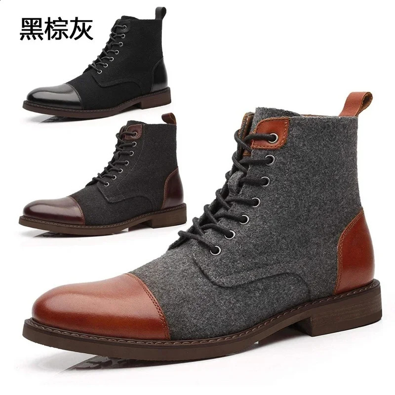 Winter Boots Mens Ankle Boots Warm Leather Casual High Top Mens Sneakers Fashion Plush Warm Thick Sole Ankle Boots 250120