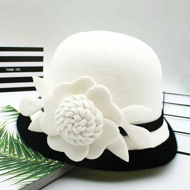 Winter Women Floral Wool Cap Hats Fedoras Vintage Western Bucket 10 Colors Warm Female Bowler H3 250118
