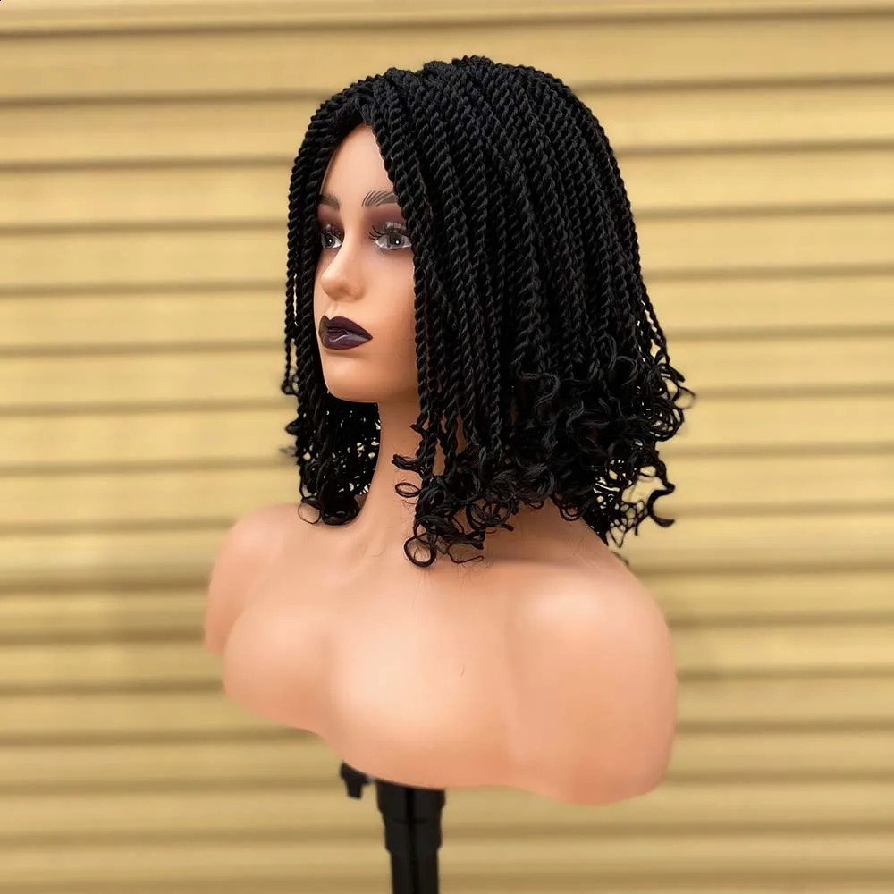 Short Bob Box Braided Wigs For Black Women Heat Resistant Crochet Kinky Twist Braided Wig African Synthetic Braiding Hair Wig 250118