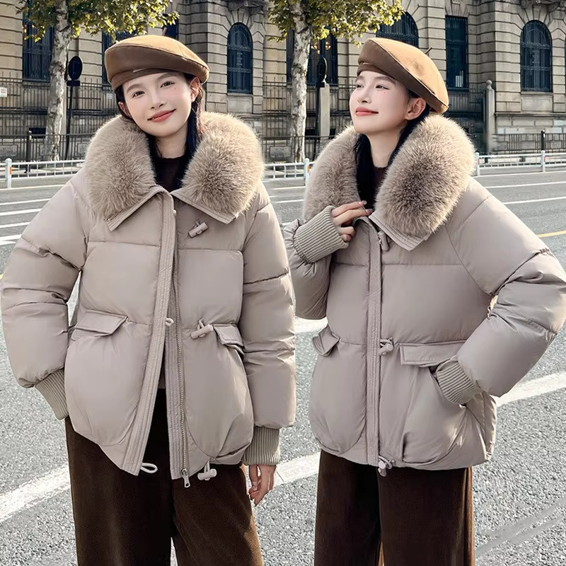 Short Puffer Cotton-Padded Clothes Coat Women Winter Large Fur Collar Jacket 2024 New Korean Loose Lapel Bread Outerwear