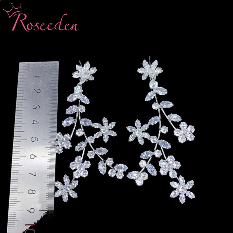 Fashion Korean CZ Flower Ear Accessories Wedding Jewelry Cubic Zirconia Long Drop Bridal Earring For Women RE4169 250117
