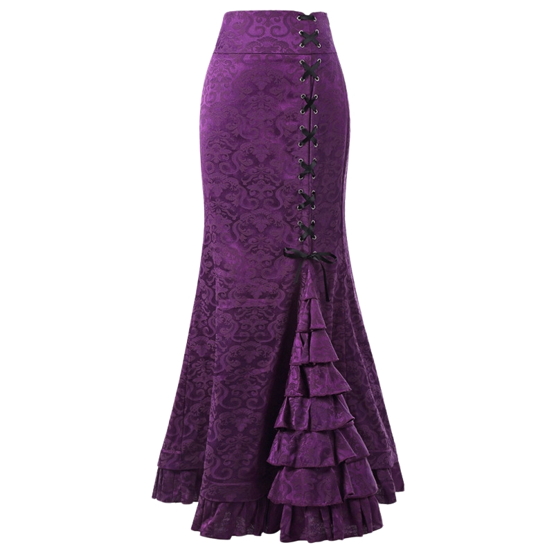 New European and American skirts women's clothing gothic style dark skirt jacquard dress subcultural lace-up hip-wrapped fishtail skirt