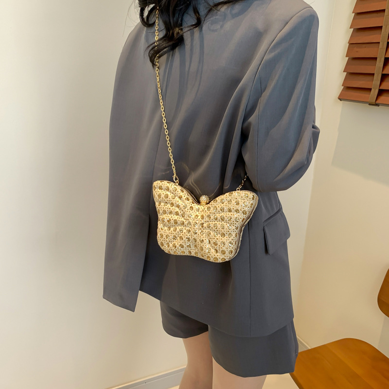 Small Niche Design Fairy new style Summer New High-End Fashion Rhinestone Shoulder Chain Dinner Butterfly Bag