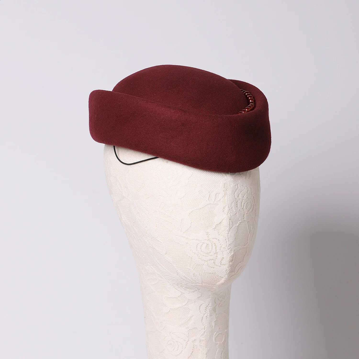 FS y Wine Red Wool Beret Winter Church Hats For Women Elegant Wedding Hat With Faux Pearl Vintage Felt Fedoras Chapeau 250118