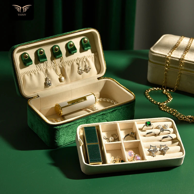 TAIMY Double Layer Velvet Jewelry Box Portable Travel Ring Earrings Necklace Boxes Personalized Gift Free Custom 250117