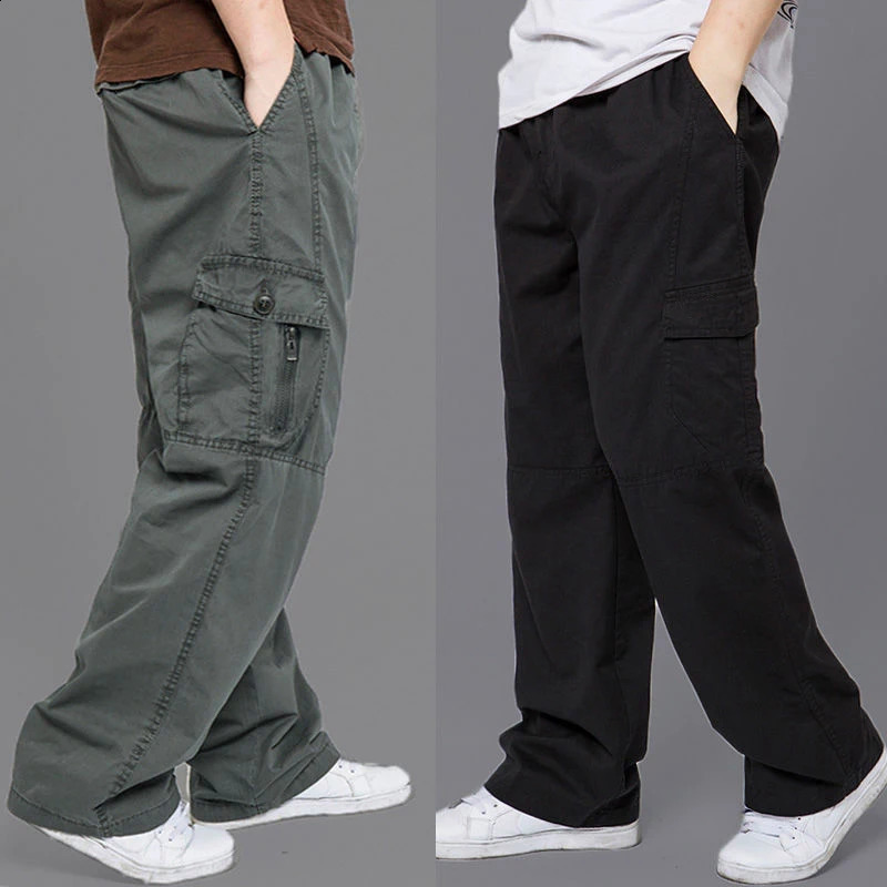 Cargo Pants Mens Loose Straight Oversize Clothing Solid Grey Versatile Work Wear Black Joggers Cotton Casual Male Trousers 250121