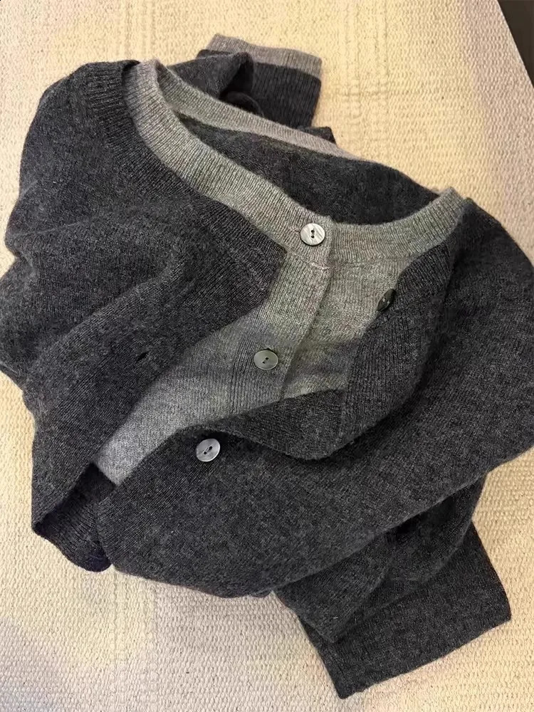 two 100% pure cashmere sweater cardigan dark grey high-grade wool knit coat top 250206