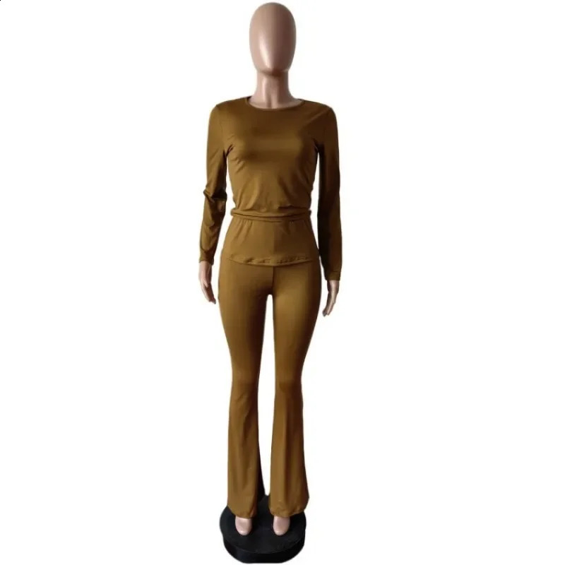 Women Solid Yoga 3 Piece Set Headband O-neck Full Sleeve Crop Tops Lapel High Waist Flare Pants Slim Fitness Workout Suits 250122