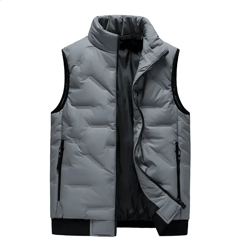Autumn Winter Mens Warm Padded Waistcoat Fashion Standing Collar Loose Vest Male Plus Size Thickened Down Cotton Waistcoat 250108