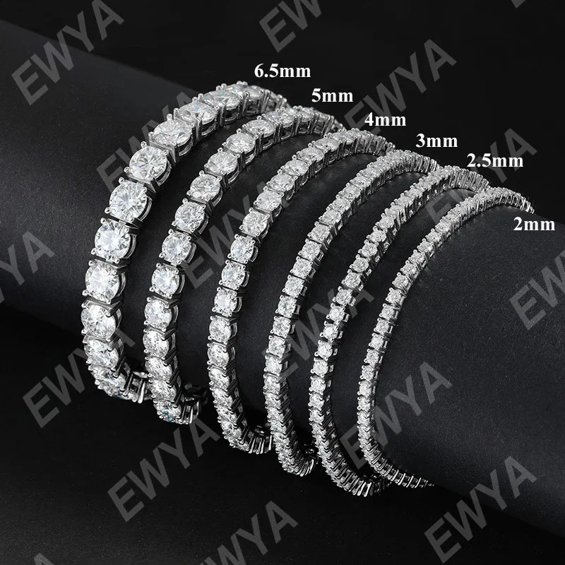 EWYA In Real D Color Full 2mm 0.03CT Tennis Bracelet For Women S925 Silver Plated 18K Diamond Link Bracelets Gift 250121