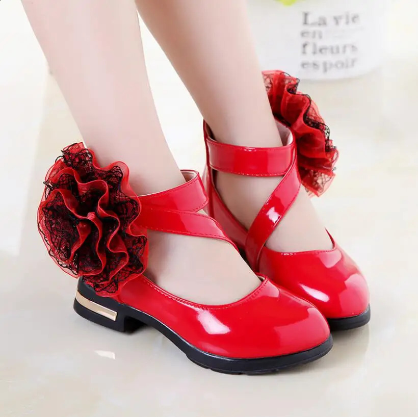Kids Shoes Girls High Heel Princess Flower Shoes Fashion Children Shoes Leather Fashion Girls Party Dress Wedding Dance 250114