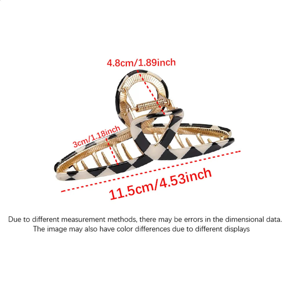 10cmBlack and white checkerboard pattern hair clip large size hair clip temperament Metal hair claw Fashion hair accessories 250120