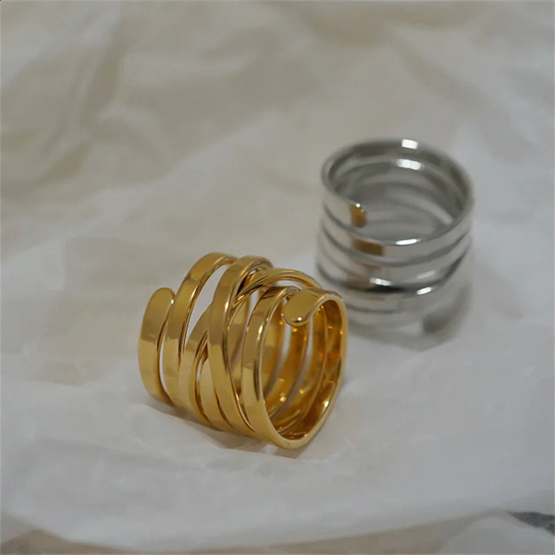 Fashion Wrapped Cross Lines Ring Creative Spiral n Real 18k Gold Plated Brass 250109
