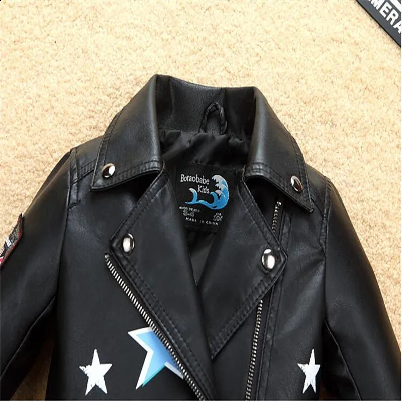 Infant Girls Jacket Coat Kids Leather Jacket Girls Spring Autumn Waterproof Windproof Coat Printing Star Letters Pattern Jacket 250113