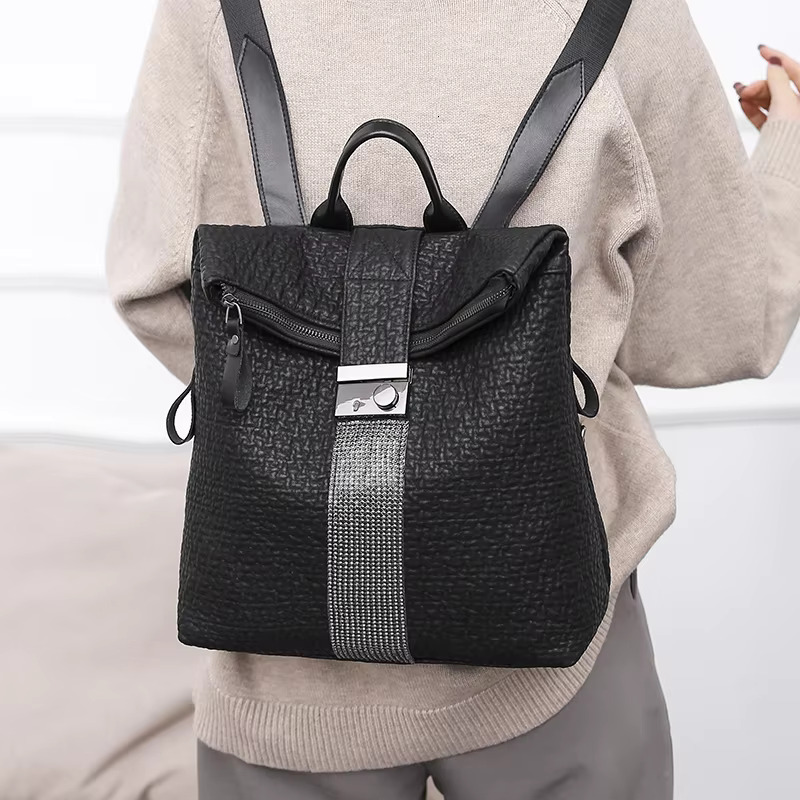 New Ms Designer Women Capacity Leather Black Backpack Casual High Quality School Backpacks For Girls Travel Bagpack