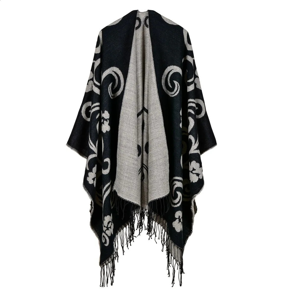 Womens Tassel Cashmere Shawl Autumn Winter Can Be Thickened Wear on Both Sides Lady Ponchos Capes Red 250121