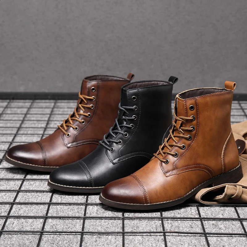 Men Fashion Boots Arrival Britsh Vintage Leather Boots Shoes Men Boots Autumn Winter Mens Ankle Boots Plus Size 250120